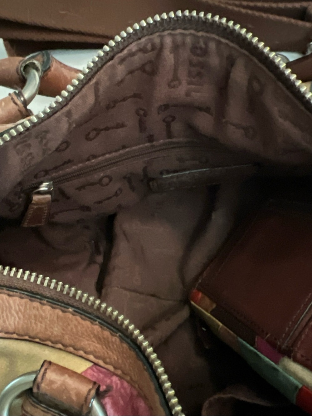 Fossil Multicolor Patchwork Leather Satchel - Brown Multi - Picture 11 of 15